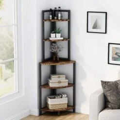 Tribesigns Corner Shelf Storage Rack Bookcase Bookshelf Plant Stand Organiser Unit 5-Tier Industrial For Home, Office, Living Room, Bedroom, Balcony