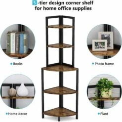 Tribesigns Corner Shelf Storage Rack Bookcase Bookshelf Plant Stand Organiser Unit 5-Tier Industrial For Home, Office, Living Room, Bedroom, Balcony -Living Room Furniture Store 46510728 4