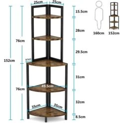 Tribesigns Corner Shelf Storage Rack Bookcase Bookshelf Plant Stand Organiser Unit 5-Tier Industrial For Home, Office, Living Room, Bedroom, Balcony -Living Room Furniture Store 46510728 5