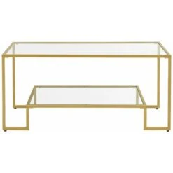 VASAGLE Glass Coffee Table With Storage For Living Room, Tempered Glass Surface, Steel Frame, 100 X 55 X 45 Cm, Golden Color By SONGMICS LGT033A01