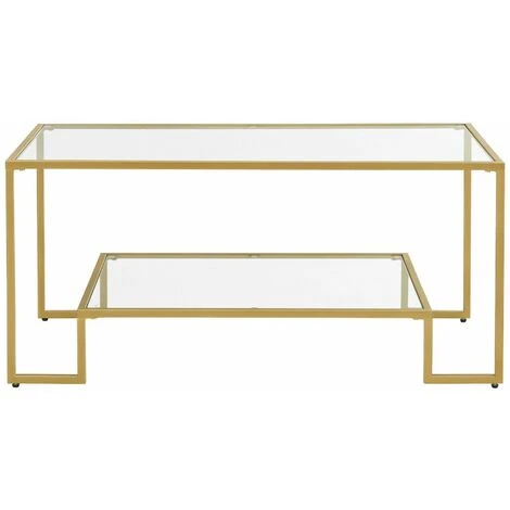 VASAGLE Glass Coffee Table With Storage For Living Room, Tempered Glass Surface, Steel Frame, 100 X 55 X 45 Cm, Golden Color By SONGMICS LGT033A01 3 VASAGLE Glass Coffee Table With Storage For Living Room, Tempered Glass Surface, Steel Frame, 100 X 55 X 45 Cm, Golden Color By SONGMICS LGT033A01