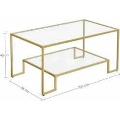 VASAGLE Glass Coffee Table With Storage For Living Room, Tempered Glass Surface, Steel Frame, 100 X 55 X 45 Cm, Golden Color By SONGMICS LGT033A01 11 VASAGLE Glass Coffee Table With Storage For Living Room, Tempered Glass Surface, Steel Frame, 100 X 55 X 45 Cm, Golden Color By SONGMICS LGT033A01 -Living Room Furniture Store 46560909 5