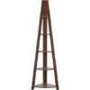 Modern Ladder Corner Shelf 4 Tiers Bookcase Dark Wood Mobile Solo -Living Room Furniture Store 4660547 1