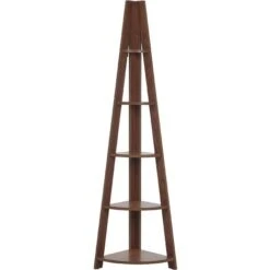 Modern Ladder Corner Shelf 4 Tiers Bookcase Dark Wood Mobile Solo