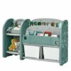 Kids Toy Storage Organizer 2-Tier Bookshelf Bookcase Display Rack W/Plastic Bins