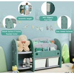 Kids Toy Storage Organizer 2-Tier Bookshelf Bookcase Display Rack W/Plastic Bins -Living Room Furniture Store 47301500 4