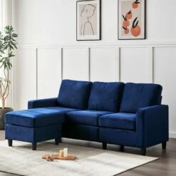 Cherry Tree Furniture Campbell 3 Seater Sofa With Reversible Chaise In Blue Velvet