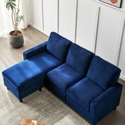Cherry Tree Furniture Campbell 3 Seater Sofa With Reversible Chaise In Blue Velvet -Living Room Furniture Store 47590017 3