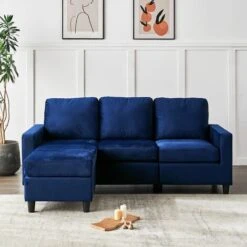 Cherry Tree Furniture Campbell 3 Seater Sofa With Reversible Chaise In Blue Velvet -Living Room Furniture Store 47590017 5