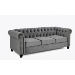 Chesterfield M10 Grey Velvet 3 Seater Sofa