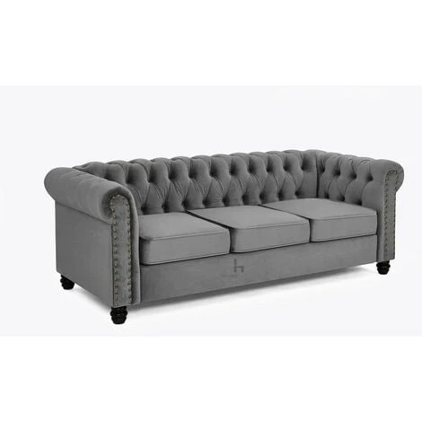 Chesterfield M10 Grey Velvet 3 Seater Sofa 3 Chesterfield M10 Grey Velvet 3 Seater Sofa