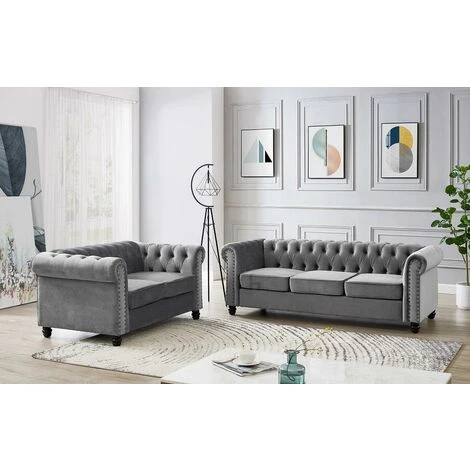 Chesterfield M10 Grey Velvet 3 Seater Sofa 7 Chesterfield M10 Grey Velvet 3 Seater Sofa - Image 5