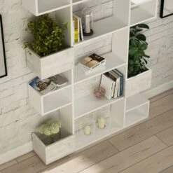Decortie Niho Modern Bookcase Display Unit Room Separator White-Ancient White Tall 171cm -Living Room Furniture Store 47946528 4