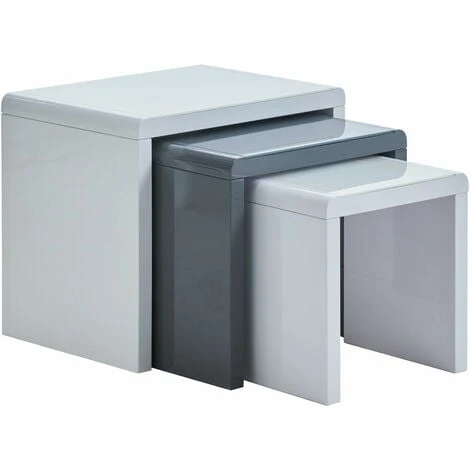 Coffee Side Tables Set Of 3,High Gloss Coffee Table,Nesting Tables,MDF And Glass,White And Grey 5 Coffee Side Tables Set Of 3,High Gloss Coffee Table,Nesting Tables,MDF And Glass,White And Grey - Image 4