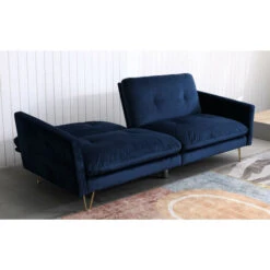 Velvet Three Seater Sofa/Sofa Bed With Bolster Cushions In Blue -Living Room Furniture Store 48444243 3