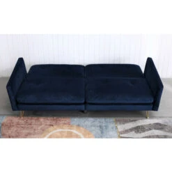 Velvet Three Seater Sofa/Sofa Bed With Bolster Cushions In Blue -Living Room Furniture Store 48444243 4