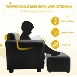 2 PCS Kids Sofa Set 2 Seat Children Couch Upholstered Armchair Lounge W/ Ottoman -Living Room Furniture Store 48833357 3
