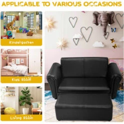 2 PCS Kids Sofa Set 2 Seat Children Couch Upholstered Armchair Lounge W/ Ottoman -Living Room Furniture Store 48833357 4