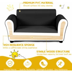 2 PCS Kids Sofa Set 2 Seat Children Couch Upholstered Armchair Lounge W/ Ottoman -Living Room Furniture Store 48833357 5