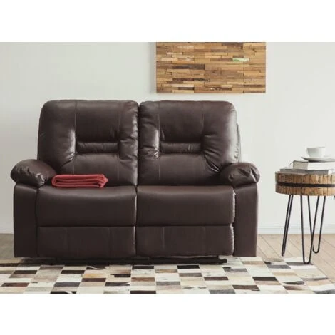 Modern Faux Leather Recliner Sofa Manual Reclining Padded 2 Seater Brown Bergen 4 Modern Faux Leather Recliner Sofa Manual Reclining Padded 2 Seater Brown Bergen - Image 2