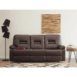 Modern Faux Leather Recliner Sofa Manual Reclining Padded 3 Seater Brown Bergen -Living Room Furniture Store 4886193 2