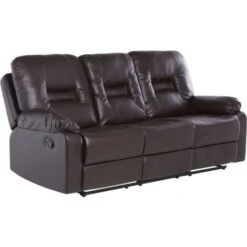 Modern Faux Leather Recliner Sofa Manual Reclining Padded 3 Seater Brown Bergen -Living Room Furniture Store 4886193 5