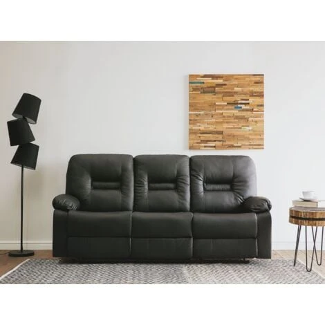 Modern Faux Leather Recliner Sofa Manual Reclining Padded 3 Seater Black Bergen 4 Modern Faux Leather Recliner Sofa Manual Reclining Padded 3 Seater Black Bergen - Image 2