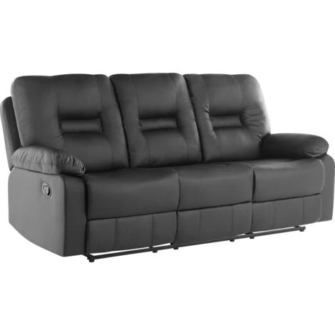 Modern Faux Leather Recliner Sofa Manual Reclining Padded 3 Seater Black Bergen 7 Modern Faux Leather Recliner Sofa Manual Reclining Padded 3 Seater Black Bergen - Image 5