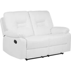 Modern Faux Leather Recliner Sofa Manual Reclining Padded 2 Seater White Bergen -Living Room Furniture Store 4886198 5