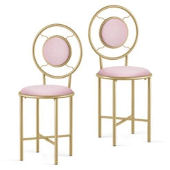 Set Of 2 Velvet Dressing Table Chair Vanity Makeup Stool Thick Padded Round Backrest Bedroom Seat -Living Room Furniture Store 48880441 4