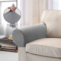 LITZEE Armchair Arm Covers Stretch Sofa Arm Caps Armrest Covers For Chairs Furniture Protector Set Of 2 (Light Grey) -Living Room Furniture Store 48887792 5