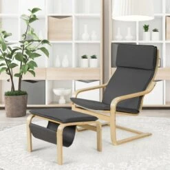 Wooden Lounge Chair W/ Ottoman Ergonomic Leisure Armchair Removable Cushion