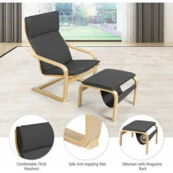 Wooden Lounge Chair W/ Ottoman Ergonomic Leisure Armchair Removable Cushion -Living Room Furniture Store 49303506 4
