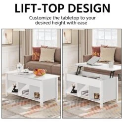 Yaheetech Wooden Lift Top Coffee Table Coffee Accent Table, White -Living Room Furniture Store 49657285 4