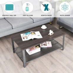 Coffee Table Wood Accent Furniture Square Cocktail Table Steel Frame -Living Room Furniture Store 49700400 3