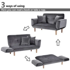 Convertible Sofa Bed 2 Seater Wood Frame, Flannel, Dark Grey 10 Convertible Sofa Bed 2 Seater Wood Frame, Flannel, Dark Grey -Living Room Furniture Store 49874227 4