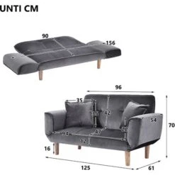 Convertible Sofa Bed 2 Seater Wood Frame, Flannel, Dark Grey 11 Convertible Sofa Bed 2 Seater Wood Frame, Flannel, Dark Grey -Living Room Furniture Store 49874227 5