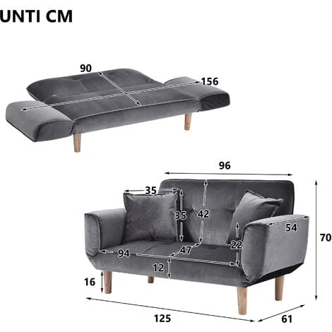 Convertible Sofa Bed 2 Seater Wood Frame, Flannel, Dark Grey 7 Convertible Sofa Bed 2 Seater Wood Frame, Flannel, Dark Grey - Image 5