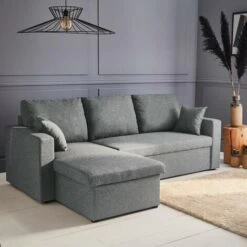 3-seater Modular Light Grey Corner Sofa Bed With Storage Box - IDA - 3 Seats, Reversible Corner, Storage Box