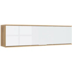 Wall Cabinet Unit Storage Bedroom Living Room White Gloss Oak Finish Modern Zele