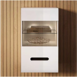 Wall Display Cabinet Glass Door Unit LED Light White Gloss Azteca -Living Room Furniture Store 50150202 3
