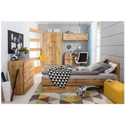 Wall Cabinet Unit Storage Bedroom Living Room Oak Effect 135cm Lift Up Modern Shelf Zele -Living Room Furniture Store 50150306 5