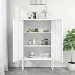 Highboard White 80x35x135 Cm Steel VidaXL -Living Room Furniture Store 50902842 4