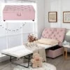 COSTWAY Folding Bed With Mattress, 2-in-1 Convertible Sofa Bed Ottoman, Space-Saving Button Tufted Couch Sleeper Guest Lounger Footstool For Living Room, Bedroom And Office (Pink) 2 COSTWAY Folding Bed With Mattress, 2-in-1 Convertible Sofa Bed Ottoman, Space-Saving Button Tufted Couch Sleeper Guest Lounger Footstool For Living Room, Bedroom And Office (Pink) -Living Room Furniture Store 50914459 1