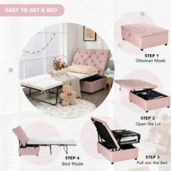 COSTWAY Folding Bed With Mattress, 2-in-1 Convertible Sofa Bed Ottoman, Space-Saving Button Tufted Couch Sleeper Guest Lounger Footstool For Living Room, Bedroom And Office (Pink) 9 COSTWAY Folding Bed With Mattress, 2-in-1 Convertible Sofa Bed Ottoman, Space-Saving Button Tufted Couch Sleeper Guest Lounger Footstool For Living Room, Bedroom And Office (Pink) -Living Room Furniture Store 50914459 3