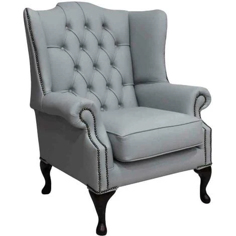 Chesterfield Mallory Flat Wing Queen Anne High Back Wing Chair Silver Grey Leather 3 Chesterfield Mallory Flat Wing Queen Anne High Back Wing Chair Silver Grey Leather
