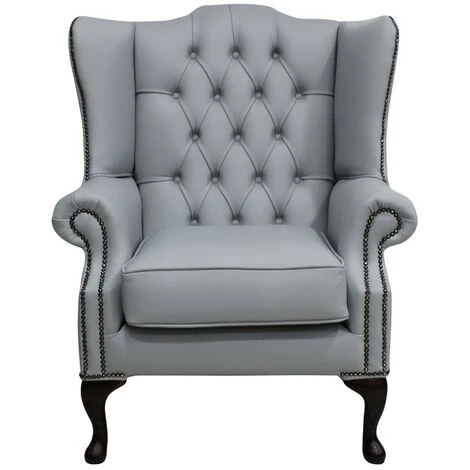 Chesterfield Mallory Flat Wing Queen Anne High Back Wing Chair Silver Grey Leather 4 Chesterfield Mallory Flat Wing Queen Anne High Back Wing Chair Silver Grey Leather - Image 2
