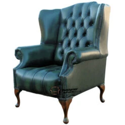 Chesterfield Mallory Buttoned Seat Flat Wing Queen Anne High Back Wing Chair UK Manufactured Antique Green -Living Room Furniture Store 51588142 3