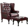 Chesterfield Handmade Mallory Flat Wing Back Armchair Antique Oxblood Leather + Footstool -Living Room Furniture Store 51588170 1