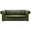 Chesterfield Edwardian 3 Seater Buttoned Seat Sofa Antique Green Leather -Living Room Furniture Store 51588332 1